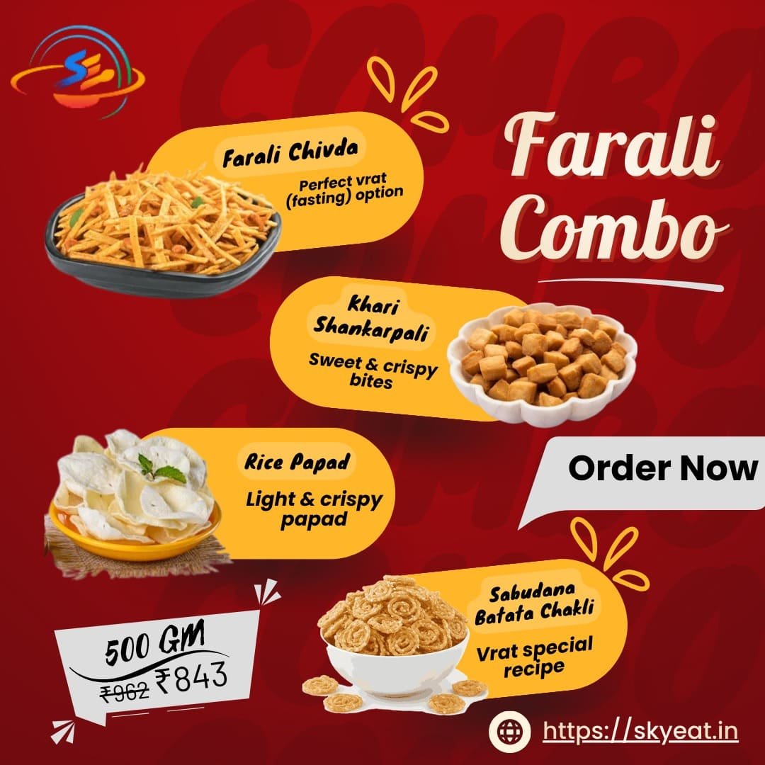 Farali Combo (Farali Chivda | Sabudana Batata Chakli | Khari Shankarpali | Rice Papad)